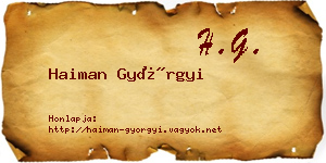 Haiman Györgyi névjegykártya